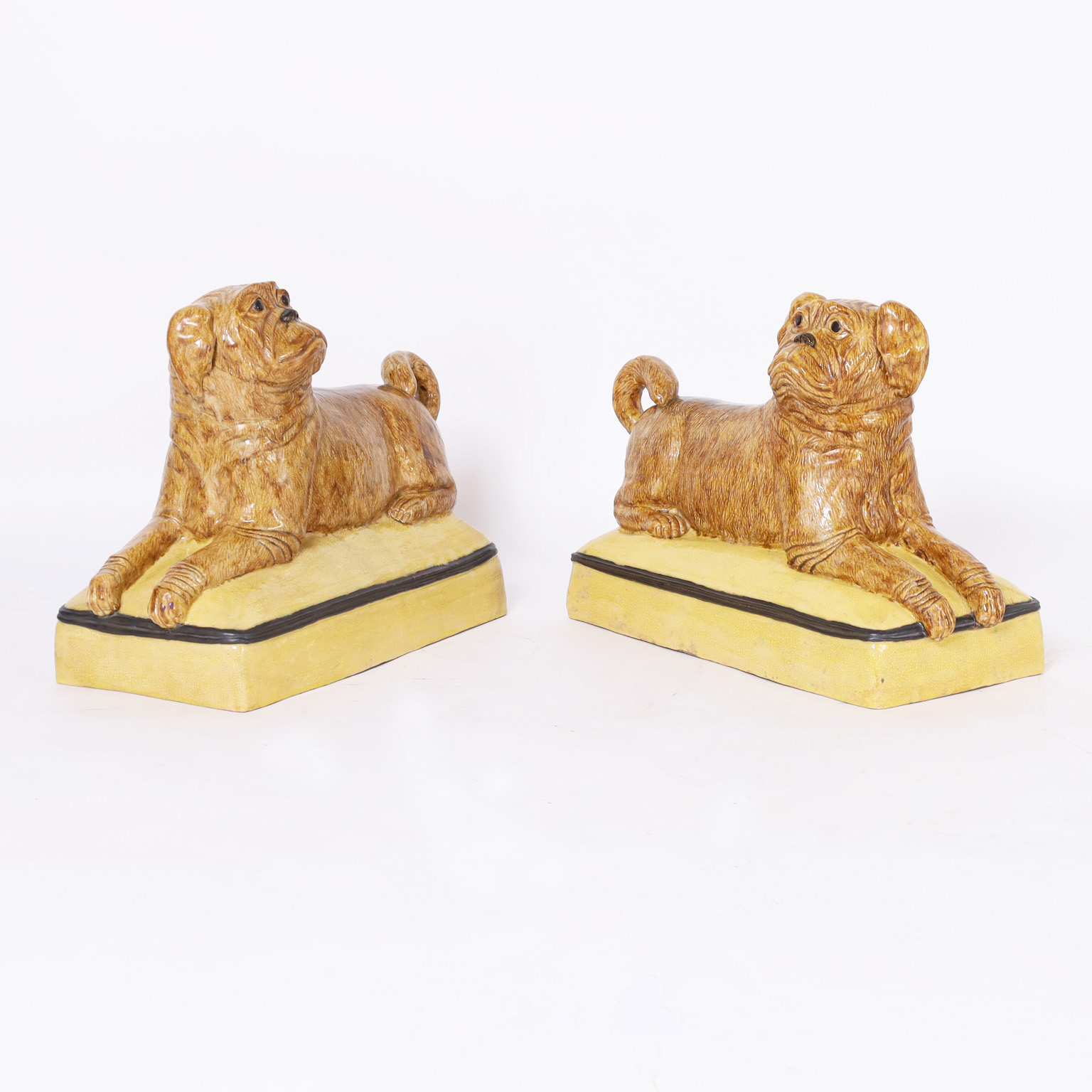Pair of Mid Century Italian Ceramic Recumbent Dogs or Pugs