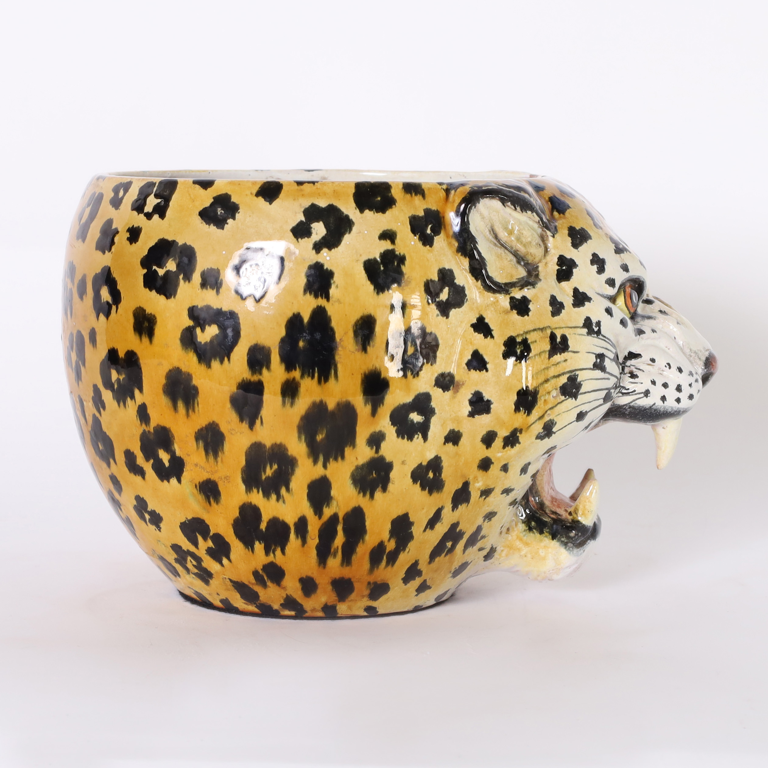 Vintage Italian Earthenware Leopard Head Bowl
