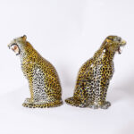 Pair of Vintage Italian Glazed Terra Cotta Leopard or Cat Sculptures