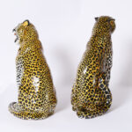 Pair of Vintage Italian Glazed Terra Cotta Leopard or Cat Sculptures