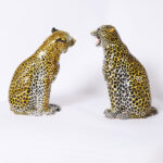 Pair of Vintage Italian Glazed Terra Cotta Leopard or Cat Sculptures