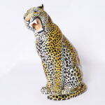 Pair of Vintage Italian Glazed Terra Cotta Leopard or Cat Sculptures