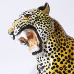 Pair of Vintage Italian Glazed Terra Cotta Leopard or Cat Sculptures