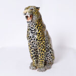 Pair of Vintage Italian Glazed Terra Cotta Leopard or Cat Sculptures