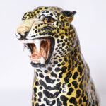 Pair of Vintage Italian Glazed Terra Cotta Leopard or Cat Sculptures