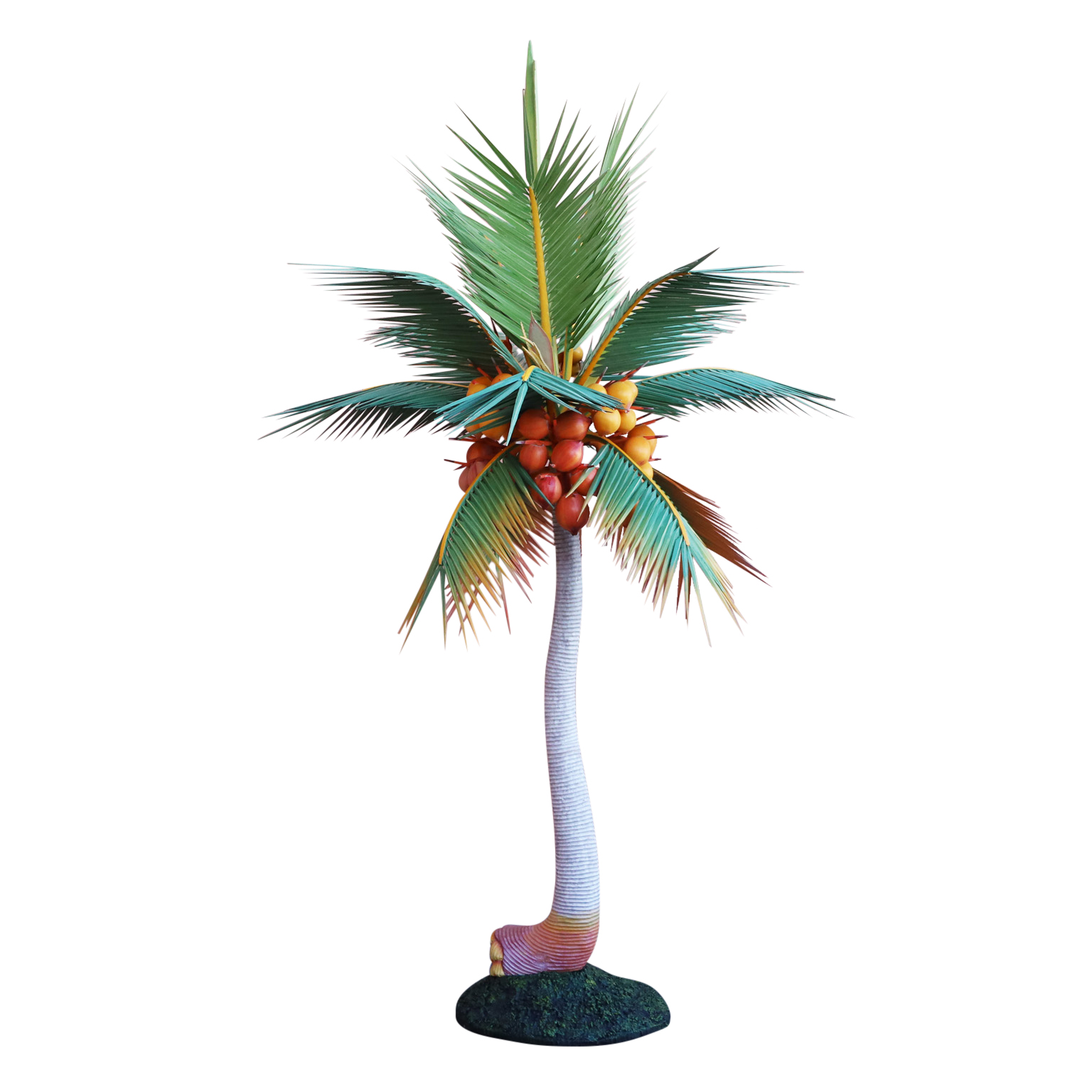 Vintage Carved Wood Colorful Life Size Palm Tree Sculpture