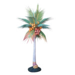 Vintage Carved Wood Colorful Life Size Palm Tree Sculpture