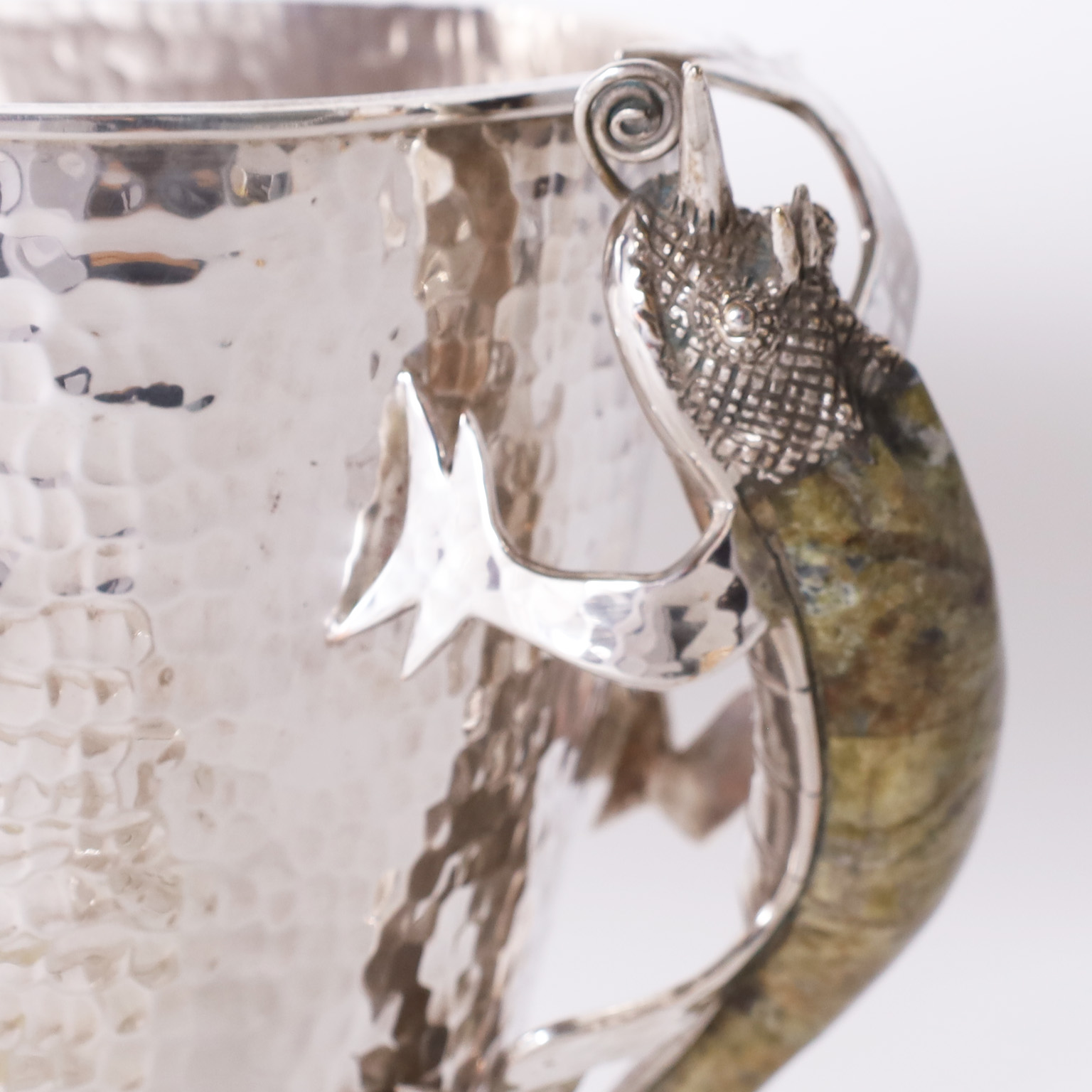 Silver Plate Ice Bucket and Tongs with Lizards by Castillo