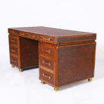 Mid Century British Colonial Style Grasscloth and Mahogany Desk