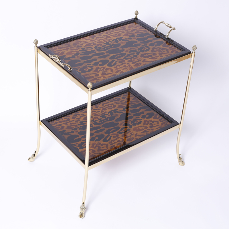 Mid Century Brass and Leopard Print Server or Bar