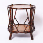 Maitland-Smith Faux Bamboo British Colonial Style Leather Top Occasional Table