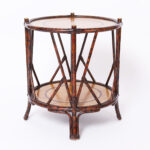 Maitland-Smith Faux Bamboo British Colonial Style Leather Top Occasional Table