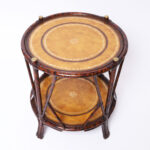 Maitland-Smith Faux Bamboo British Colonial Style Leather Top Occasional Table