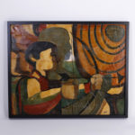Mid Century Modernist Oil Painting on Canvas of an Archer