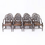 Vintage Set of Eight Chinese Chippendale Caned Dining Chairs by McGuire