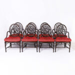 Vintage Set of Eight Chinese Chippendale Caned Dining Chairs by McGuire