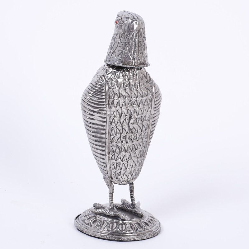 Silvered Metal Bird Decanter or Flask
