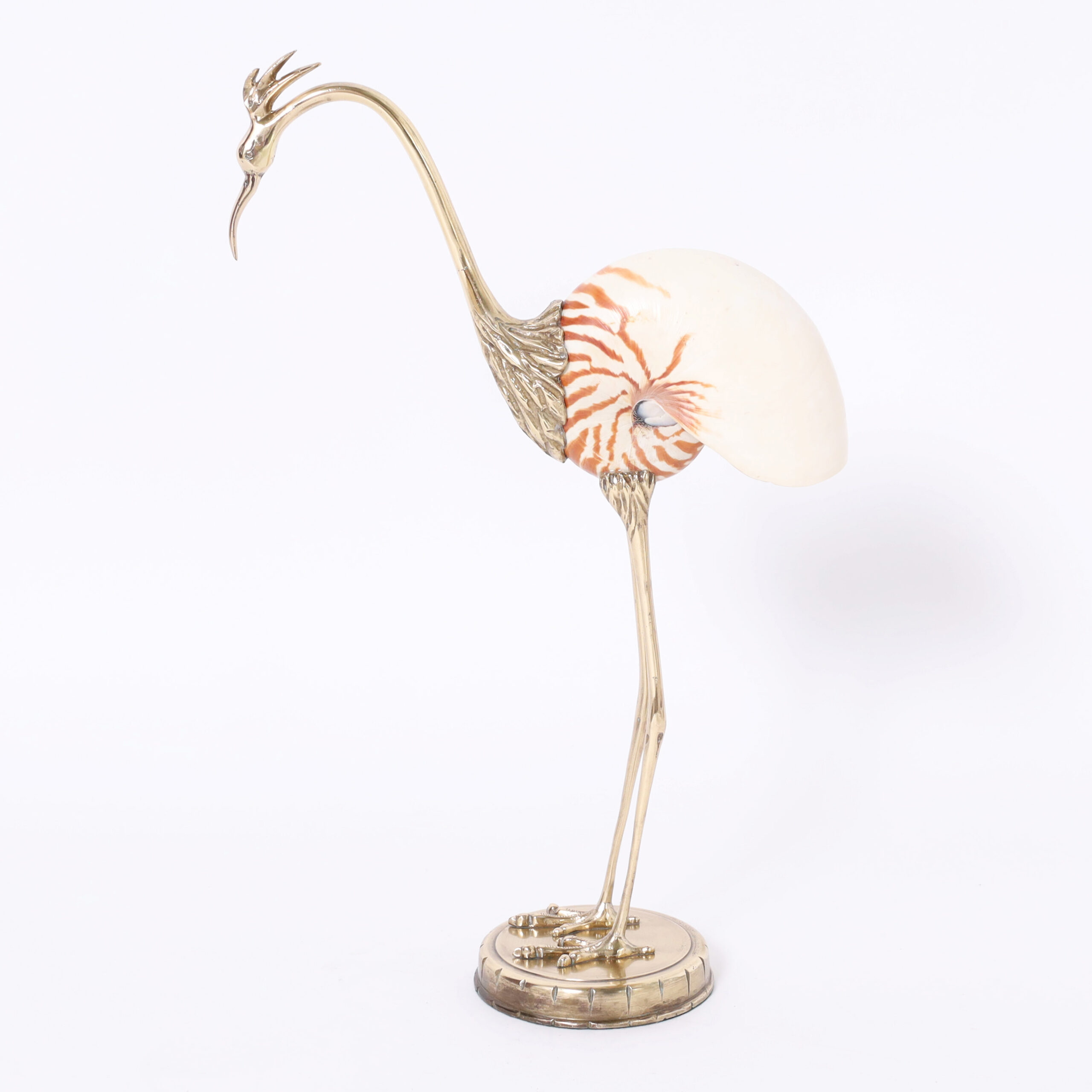 Mid Century Italian Brass and Seashell Bird Sculpture