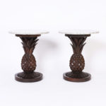 Pair of Mid Century Carved Wood Pineapple Stands