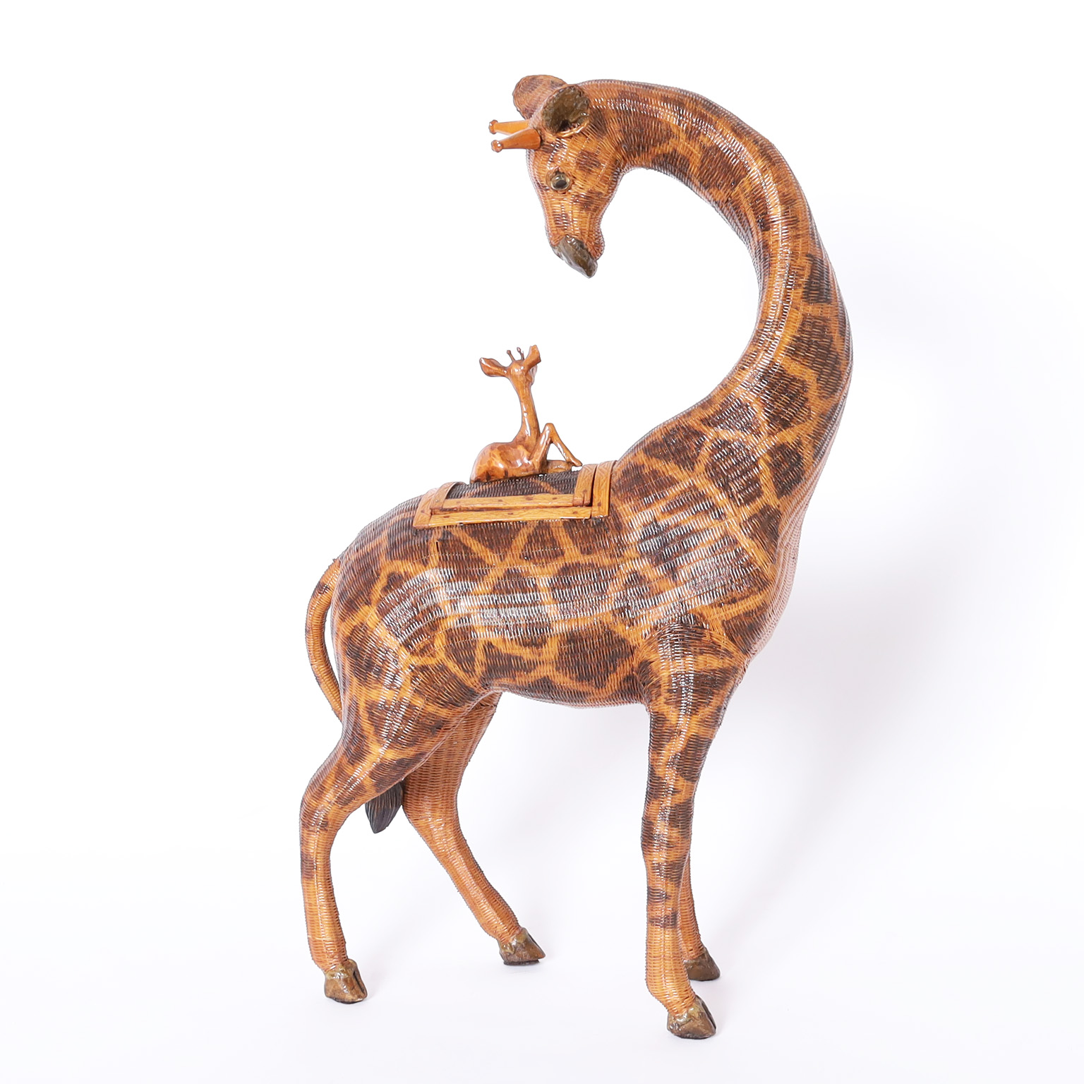 Mid-Century Chinese Wicker Giraffe Box