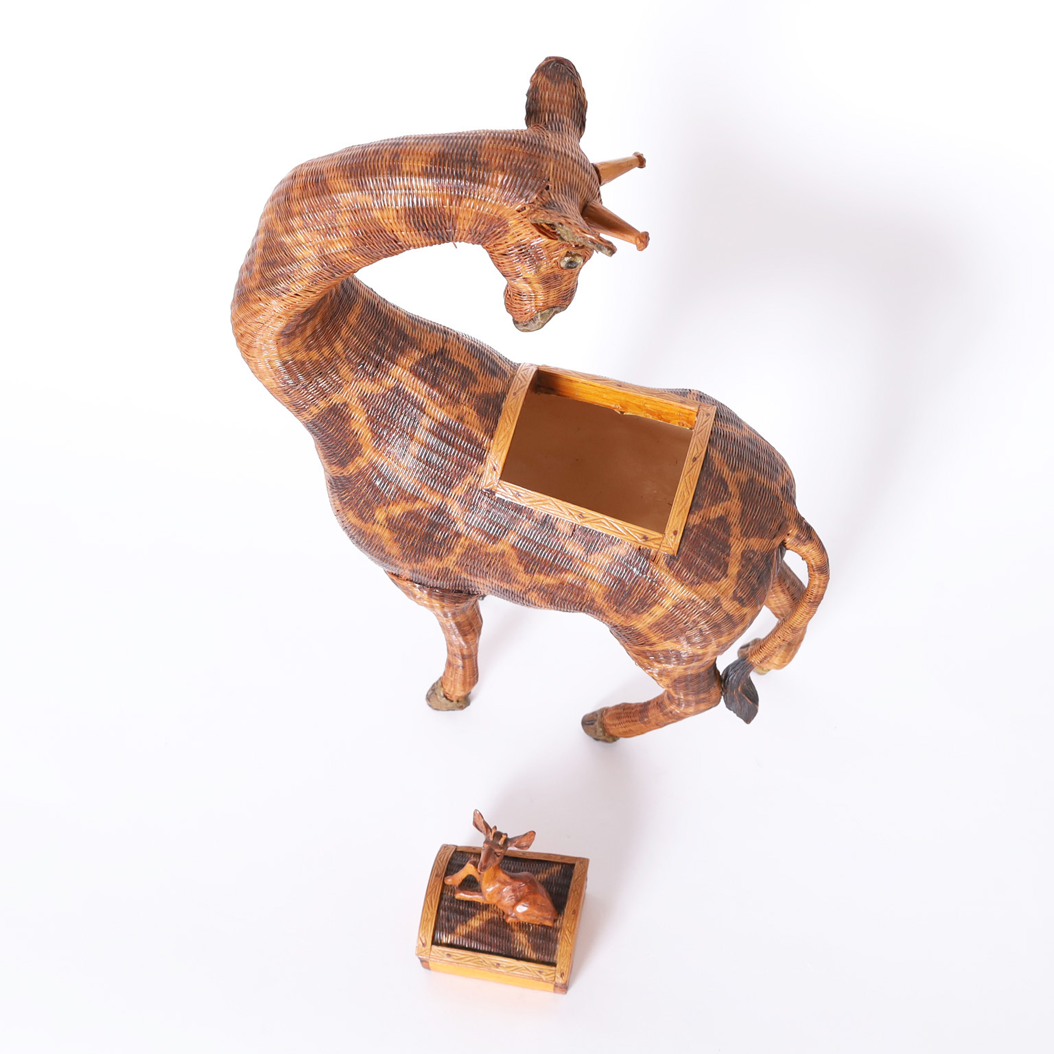 Mid-Century Chinese Wicker Giraffe Box