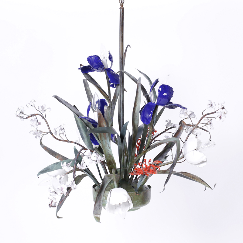 Mid Century Copper and Enamel Floral Chandelier by Garland