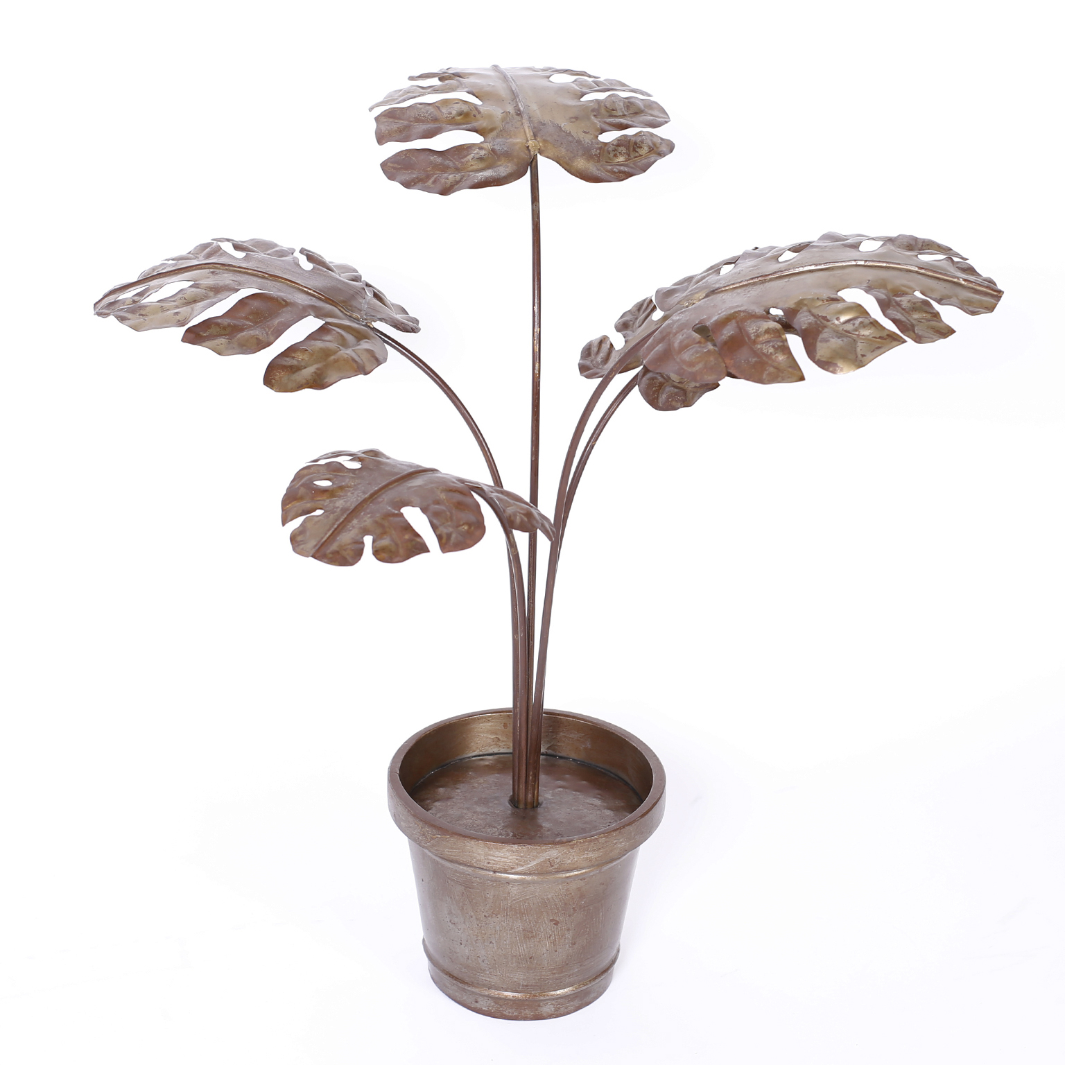 Mid Century Metal Potted Plant Sculpture