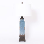 Mid-Century Pair of Blue Glazed Earthenware Table Lamps