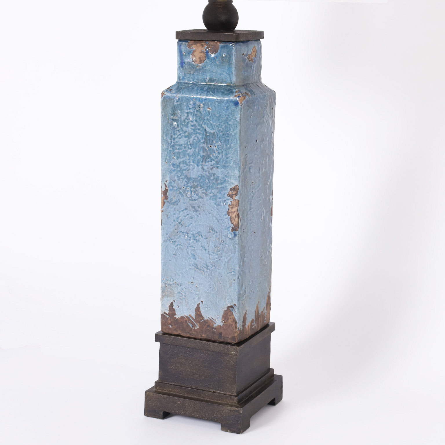 Mid-Century Pair of Blue Glazed Earthenware Table Lamps