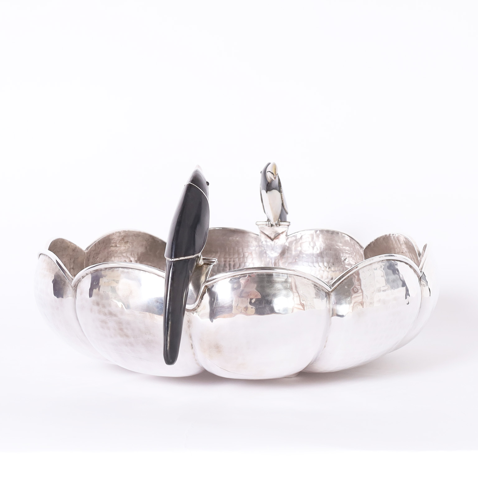 Mid-Century Silver Plate Centerpiece Bowl with Toucans by Los Castillo