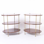 Mid Century Pair of British Colonial Style Three Tiered Oval Stands