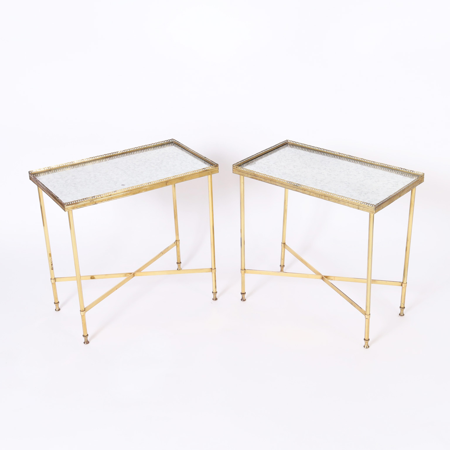Pair of Jansen Style Mirrored Top Stands or Tables