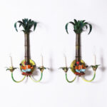 Vintage Pair of Italian Tole Wall Sconces with Monkeys