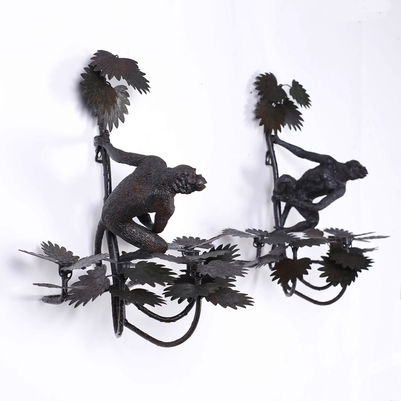 Pair of British Colonial Metal Monkey & Palm Sconces