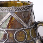 Mid Century Moroccan Earthenware Vase with Metalwork