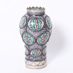 Vintage Moroccan Glazed Earthenware and Metal Vase