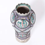 Vintage Moroccan Glazed Earthenware and Metal Vase