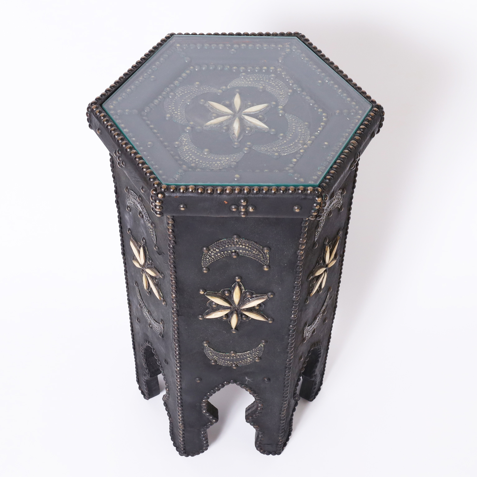 Antique Moroccan Hexagon Leather Stand
