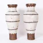 Pair of Antique Moroccan Terra Cotta and Copper Palace Floor Vases