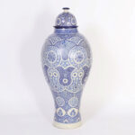 Pair of Vintage Moroccan Blue and White Earthenware Palace Urns