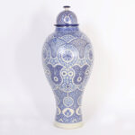 Pair of Vintage Moroccan Blue and White Earthenware Palace Urns