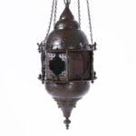 Antique Moroccan Brass and Stained Glass Pendant or Light Fixture