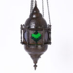 Antique Moroccan Brass and Stained Glass Pendant or Light Fixture