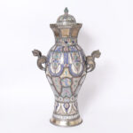 Large Moroccan Earthenware and Metal Lidded Urn