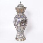 Large Moroccan Earthenware and Metal Lidded Urn