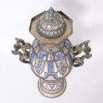 Large Moroccan Earthenware and Metal Lidded Urn