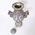 Large Moroccan Earthenware and Metal Lidded Urn