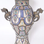 Large Moroccan Earthenware and Metal Lidded Urn