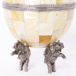 Mid Century Mother of Pearl Egg Form Box with Elephants
