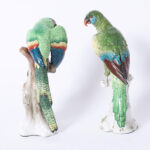 Near Pair of Mid Century German Porcelain Green Parrots